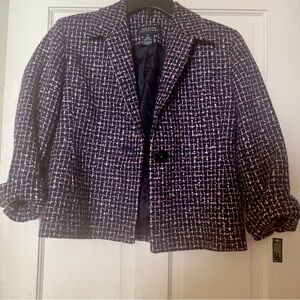 Jones New York Signature Blazer Dark Navy, Pink and Whie Tweed Jacket Size 4